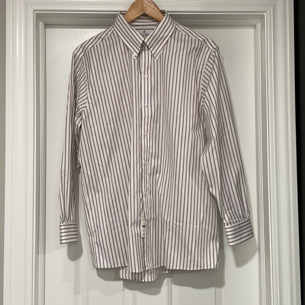 NEW Mens Luxury Collection Milano Slim Fit Dress Shirt Stripe - Red - 16.5